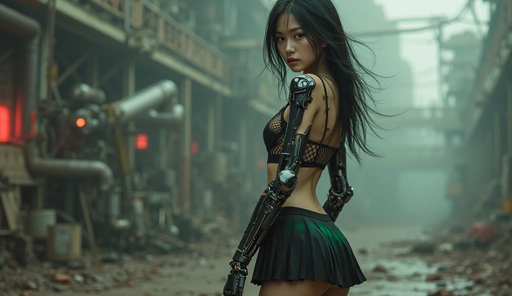 (Kelly Hu, 25yo, sexy sci-fi combat bikini, energy blade, jetpack, laser pistol), battling robot zombies, ruins of Tokyo, detailed face, beautiful eyes, gorgeous lips, highly detailed, cinematic lighting, dynamic action pose, volumetric fog, photorealistic, unreal engine, 8k, hyper detailed, vibrant colors, neo-futuristic, neon cyberpunk, dramatic shadows
