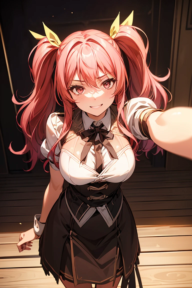Best god quality, NO EXTRAS PEOPLE, no one in background, detailed, a dark room with moonlight shining in, no windows, dark bedroom, minimal lights, confident succubus girl, succubus in long dress, perfect ???????, She is alone in a room at night, exposed thighs, inside bedroom, she's standing alone in an empty room, inside a bedroom, pointy ears, dark skin, she has red hair, cute, big yellow eyes, looking at camera, red wavy hair, red hair, looking at viewer, cute, adorable, solo, yellow eyes, slender dress, mischievous look, excited expression, smug, (((SOLO))), (girl standing in middle)