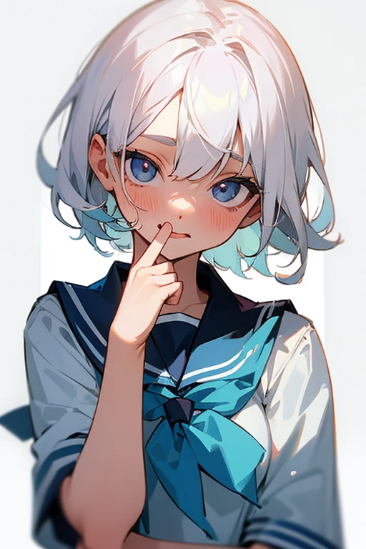 Gray Hair、cute、beauty、high school girl、(Puffing out one's cheeks in anger)