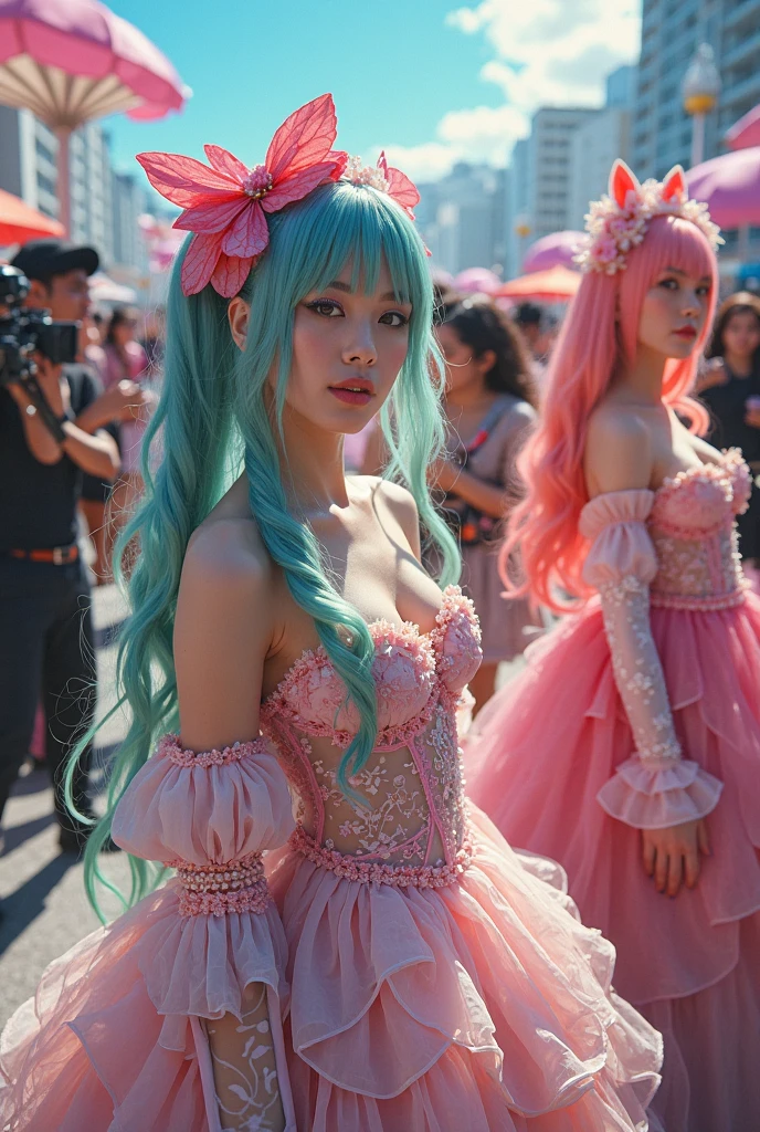 (((full body)):1.5), Group photo, In line, ((Glossy Reflecting collection)), ((Glossy Reflecting collection)), ((Glossy Reflecting collection)), ((Oily shiny)), ((Anatomically correct)), The whole photo is perfectly integrated, windy weather ,((Pure white skin)), ((strange colors)), (aristocratic beauty) ,((Alien Blonde)), ((Outdoors of Japanese shrines)) ,((ta decoration):1.3), Perfect background with no people, ((5girls)), ((Extremely colorful costumes):1.55) , ((Extremely colorful pantyhose)1.4), ((silk)), Different styles of clothing,(((The clothes are covered with a huge amount of patterns))),((Russian student uniforms )), ((Noble Academy Uniform)), ((Sunday school)), ((Sailor Suit)), ((Long-sleeved student suit)), (Dancing outfit), ((Long JK Tutu dress)) , (Flowy puffy dress), Pleated dress , (Extremely gorgeous women's suit), (The perfect combination of Sailor and dress), (((pantyhose in non-traditional colors))), ((Glossy reflective pantyhose)), ((Glossy reflective clothes)), ((Glossy reflective skin)), ((Glossy reflective skin)), ((Very plump body)), (((maid D’Orsay Flats Flats))) ,((The perfect combination of corset and dress)), Huge amount of body decoration, A huge amount of hand decorations,((Asian squat in a line )) , ((Metal collar)), (((Metal chastity belt))), (((Extremely large number of patterns)):1.3), (Extremely complex patterns on Pantyhose) ,(Extremely complex patterns on clothes) , ((Metallic clothes)), ((Metallic dress)),((Metallic pantyhose):1.35), ((Metallic skin):1.35), (Lipstick), Big Breasts, Full of accessories, Full leg decorations , elegant , ((Exhibitionism)), ((Extremely sexy body proportions)), shiny skin, shiny glossy skin, oily body, glossy skin, oily skin, High heel ,High skin radiance, Anatomically correct, 16k, highres, best quality, super detail, anatomically correct, masterpiece