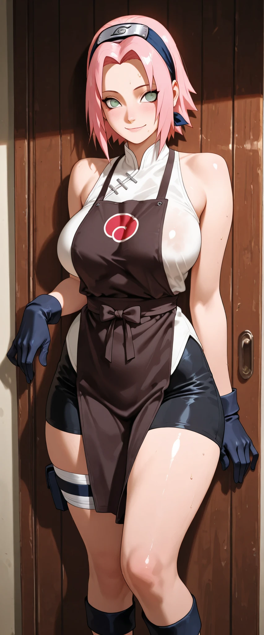 Nishikino maki, twintails, white microbikini, black leather boots, black gloves, necktie, cowboy shot,thicc ,muscular , sweating, sweaty, soaked in sweat,solo,in street, embarrassed,  juice, standing, fighting pose,lactation, sweat drops