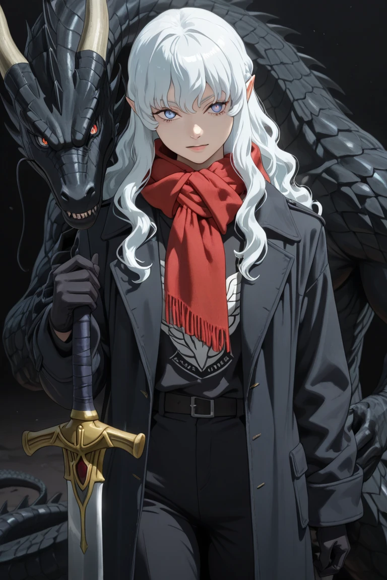 Japanese cartoons, Best quality, White, Short and thin, White hair with black stripes, Black Corner, Dark black clothes with iron spikes and black gloves,Black Dragon Wing