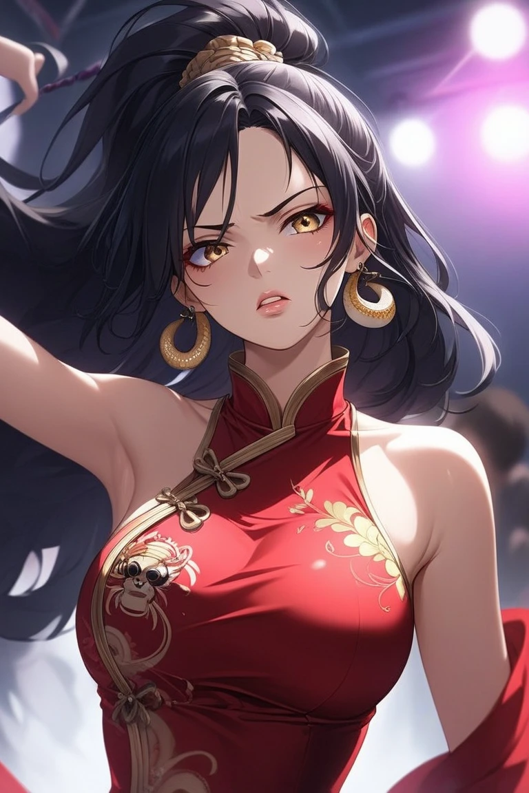 (Unity 16K Wallpaper, Masterpiece, Best Quality, Ultra-Detailed, Extremely Detailed CG, Caustics, Cinematic Lighting, Detailed, Beautiful Detailed Eyes, NSFW:2.0, 1girl, Curby,), Ultra High Resolution, Fine skin, (cute: 1.2), (girl), (30 years old), ((simple chinese clothes: 1.2)), ((fine background writing, saturated, strong light, Chinatown)), smile, black hair, high kick
