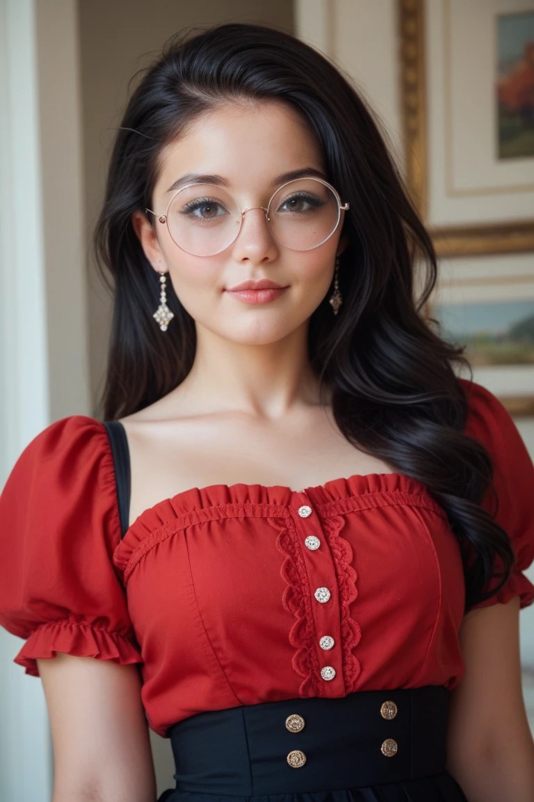 Red dress with white glasses girl