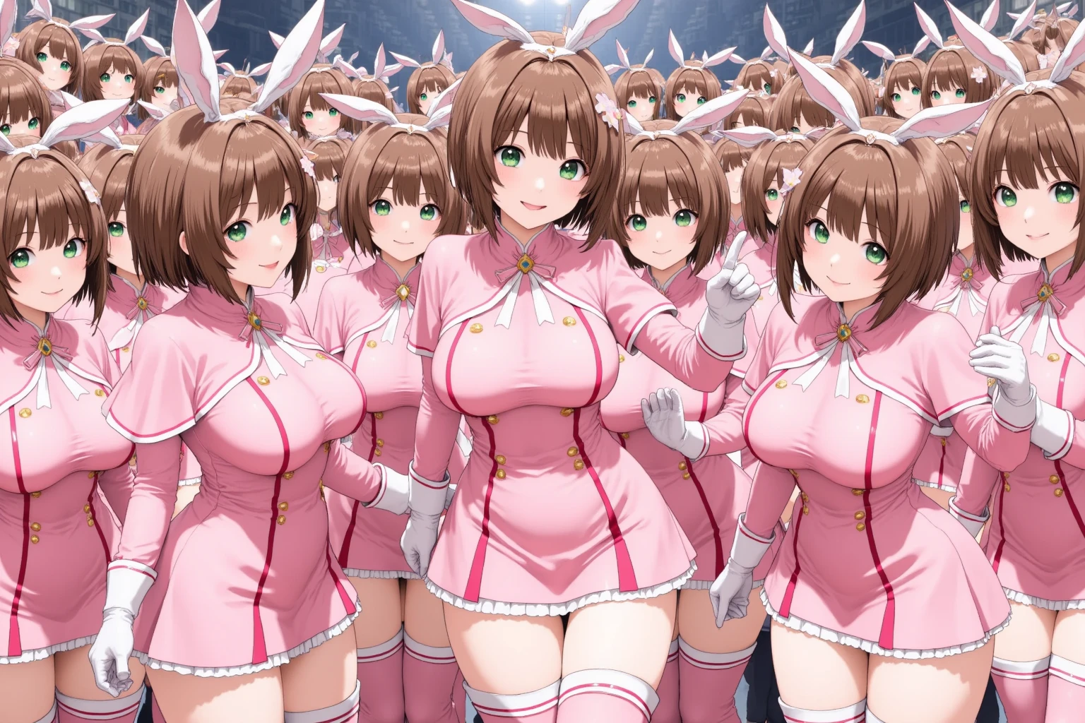<lora:people_count_slider_v1:8>
(many playboy bunny suits girls),
(best quality, masterpiece, RAW photo,ultra-detailed:1.2), <lyco:GoodHands-beta2:1.0>,looking at viewer,smile,