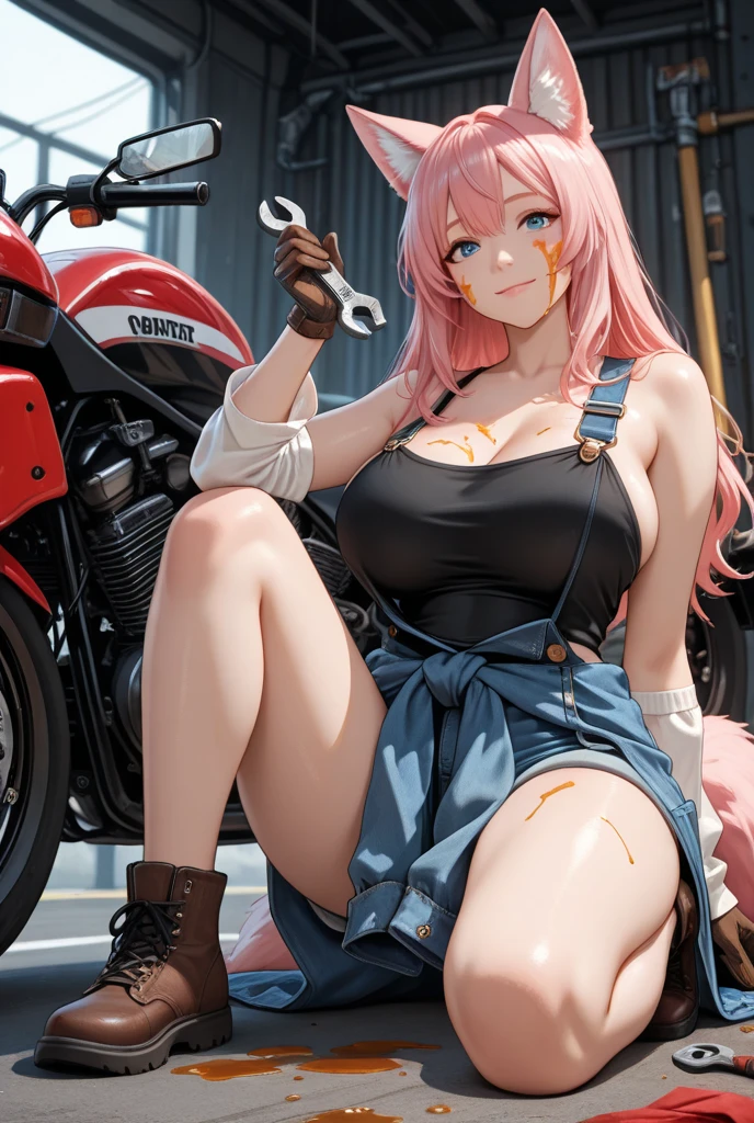 girl with huge tit Naked leather jacket a blond a smile Pink hair beautiful a girl top-quality masterpiece younggirl Twin-tailed motor bikes