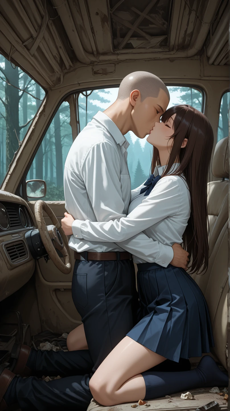 (highly detailed, low camera angle, 4k, photorealistic), heterosexual couple, making out on train, cleavage, passionate kissing, skirtlift, pushed against door, nsfw