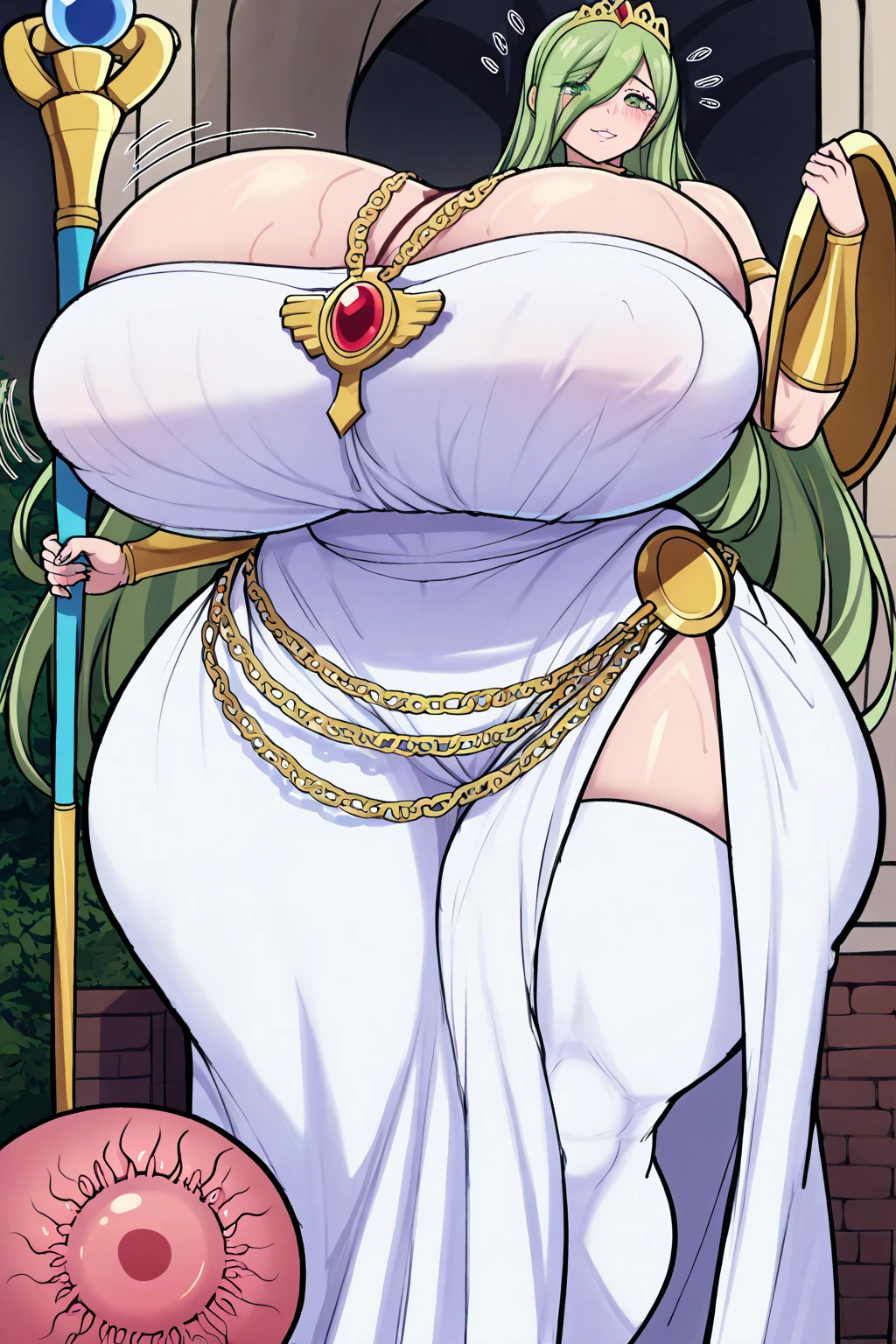 masterpiece, best quality, indoors, frieren, 1girl, solo, looking at viewer,, hand arms full body,boots, standing,cute,breast, curvy, female,fantasy goddess,there is a cartoon picture of a woman with a very large breast, glowing divine being, glowing holy aura, inspired by Luma Rouge, the non-binary deity of spring, ethereal rainbow nimbus, the butterfly goddess of fire, inspired by Mariel, glowing aura around her, astral wind, as the goddess of the saturn, “uwu the prismatic person, big breast, serious, beautiful eyes, , full body, , long robe, long dress, ,priestess ,holy, smile, god rays, ray tracing, sparkle, cinematic lighting, UHD, retina, masterpiece, ccurate, anatomically correct, textured skin, super detail, high details, high quality, award winning, best quality, highres, 1080P, HD, 4K, thunder aura, light aura,full, snak staff,closed mouth, huge breast, curvy, bimbo, standing, heroic, pose, background ruin of a misterios city,UHD, retina, masterpiece, ccurate, anatomically correct, textured skin, super detail, high details, high quality, award winning, best quality, highres, 1080P, HD, 4K, sun aura
