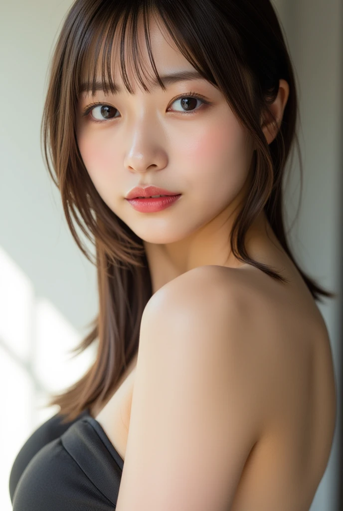 Highest quality, masterpiece, Ultra-high resolution, (Realistic: 1.4), RAW Photos, One girl, Off the shoulder, Cinema Lighting, Kiss pose, Heterochromia iridis, Gray Hair, Gray Hair