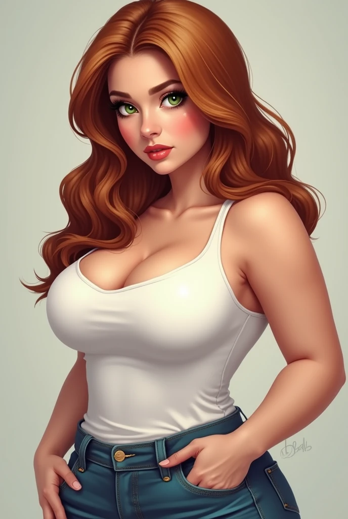 uploaded e621, score_9, score_8_up, score_7_up, score_6_up, score_5_up, score_4_up, rating_safe, smooth, source_furry, {realistic},ann possible, seductive, DARK SKIN, countershading, huge breasts,, jeans, sweater, cleavage, tall, brown lips, hazel eyes, wide hips, extra thicc