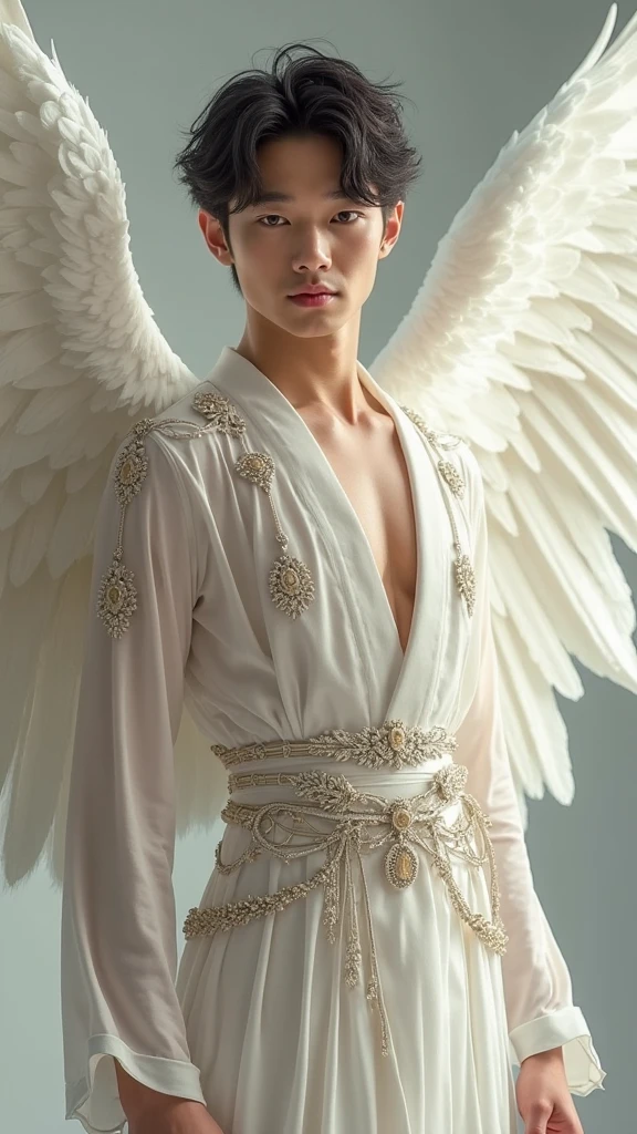 Homem romano realista beleza masculina nariz fino labios carnudos queixo qyadrado diamante. With angel wings on golden heads
