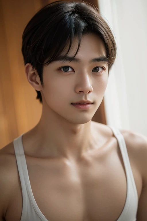 (Best Quality, Realistic), 15 Year Old (1 Boy), Detailed Eyes, Detailed Lips, Brown Hair, Blue Eye,naked,องคชาติใหญ่สมวัย สวนหลังบเานCozy Environment, Soft Lighting, Tranquil Surroundings,เป้าตุง,ยิงเต็มตัว