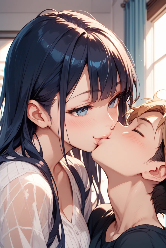 12 year old boy kissing sexy 40 year old woman in front of everyone, beso apasionado, momento romantico