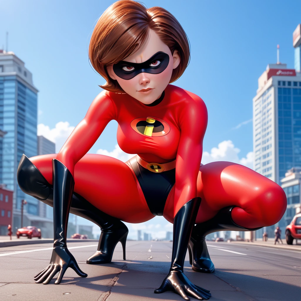 1girl,<lora:helen:0.8>,helenparr,red bodysuit,short hair,brown hair,gloves,brown eyes,bodysuit,mask,domino mask, mandelbrot fractal,4k, deviantart, FAN ART, Unreal Engine, face enhance,8K, golden ratio, cinematic lighting
