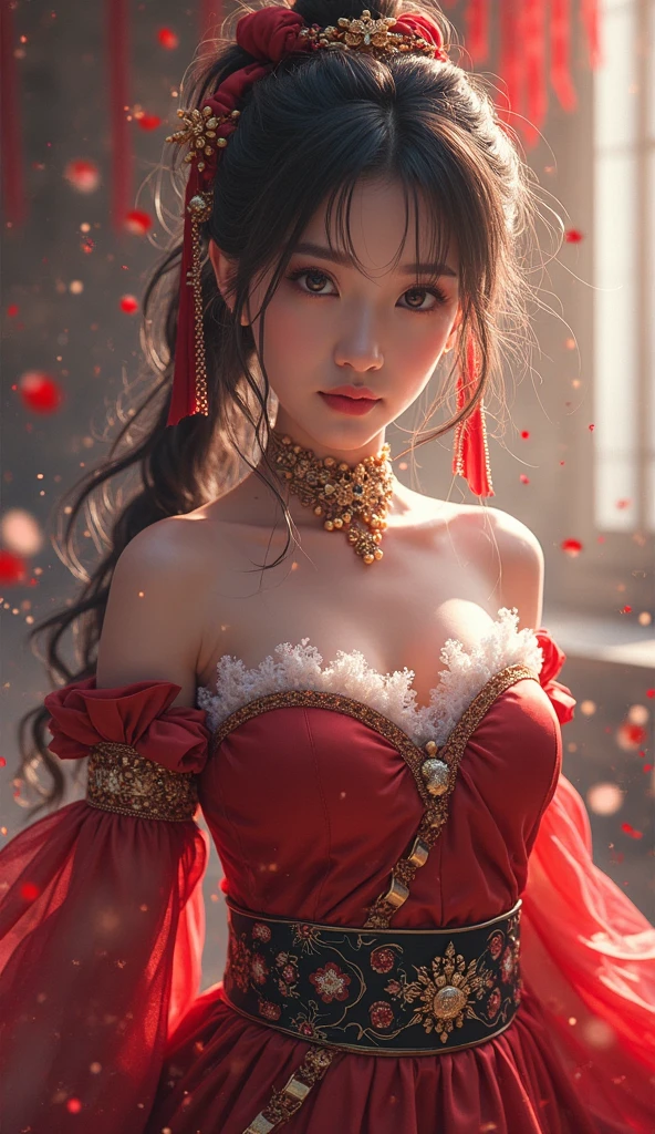 masutepiece, Best Quality, Illustration, Ultra-detailed, finely detail, hight resolution, 8K Wallpaper, Perfect dynamic composition, Beautiful detailed eyes, doress,Medium Hair, mid-chest, Natural Color Lip, Random and sexy poses,Smile,Tower Mansion