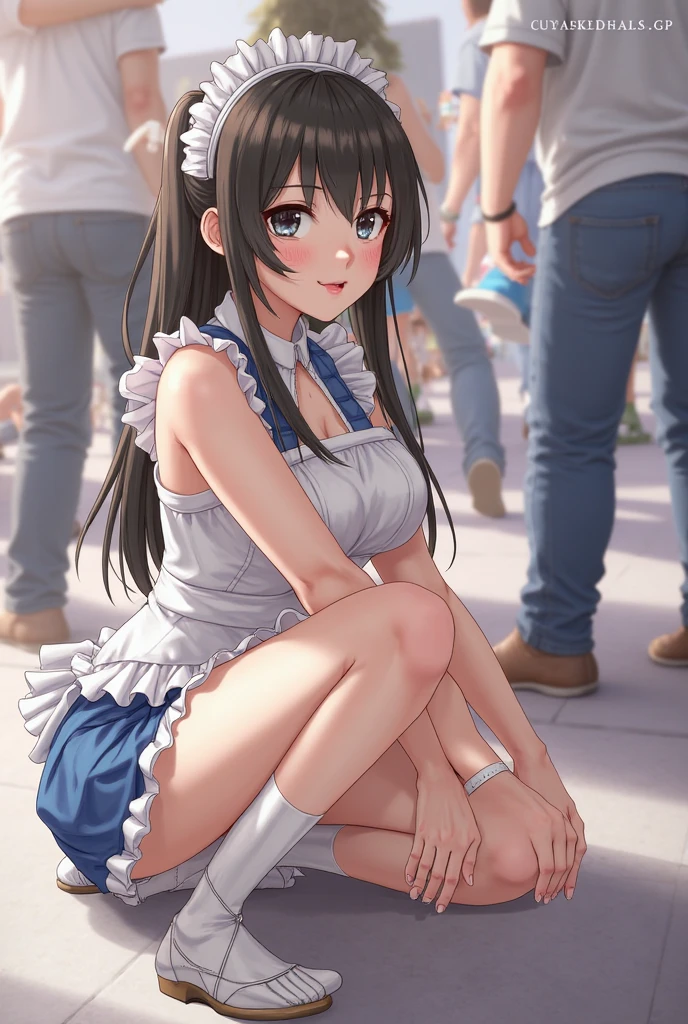 (((top-quality)), ((masterpiece)), Pitch Resuit、(Colossal tits:1.5)、Adult Woman、Puffy nipple、ONE PIECE tennis dress uniform 、sobbing tears、( see -through:1.4)、kneehighs white、panty shot、(cum in pussy vaginal:1.2)、cum in mouth.、stadium、crowd、Being watched、(G-string overflow:1.3)、cameltoe、((frilled panties:1.5))、Tennis match、Open lips、sad smile