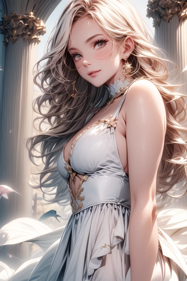 hyperrealistic image maximum quality, perfect masterpiece, perfect work of art, 8k. a young and beautiful nude angel woman posing seated,intricate detailed face and eyes,long wavy hair,elegant pose,angelic look,glowing aura,ethereal atmosphere,(best quality,8k,photorealistic,hyper detailed,masterpiece:1.2),cinematic lighting,warm soft colors,dramatic lighting,mystical,concept art