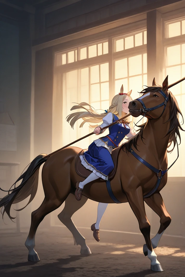 (First person view on a white horse.), BREAK The horse&#39;s mane is braided into a double tail., perfect twin tail, BREAK detailed and realistic mane textures, Shining with transparent rainbow colors, BREAK A beautiful double-tailed mane blows in the breeze., high contrast, 