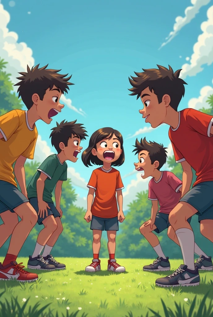 Boys disturbing a girl