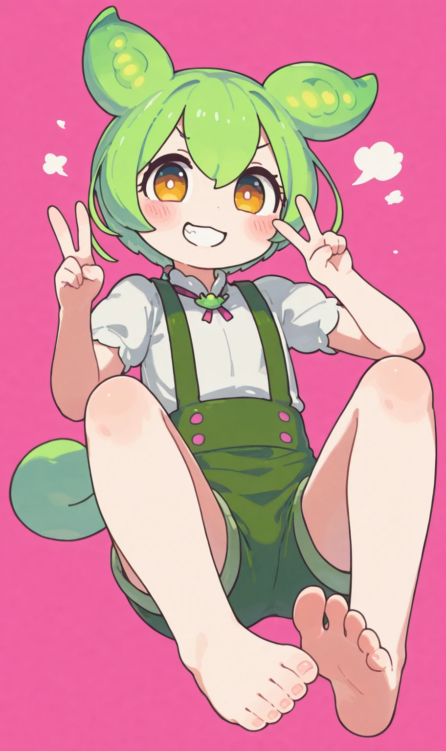 score_9,score_8_up,score_7_up, source_cartoon, source_furry, rabbit girl, rabbit tail, Green hair, short hair, long side hair, furry, blush, looking at viewer, smile, 1girl, rabbit ears, furry female, Pink skin, pink fur, light beige fur, two-tone body, two-tone fur, ((hairband, bright green strapless fringed bandeau bikini)), blush, looking at viewer, standing, red eyes, solo, anthro, small breasts, cheek tuft, eyelashes, eyelids, facial tuft, navel, short body, tiny body, full body, feets with three toes, 3 toes, classroom, spread legs, sex education class, pussy, 2 kemoshota boys, huddling together, dynamic angle, tongue out,