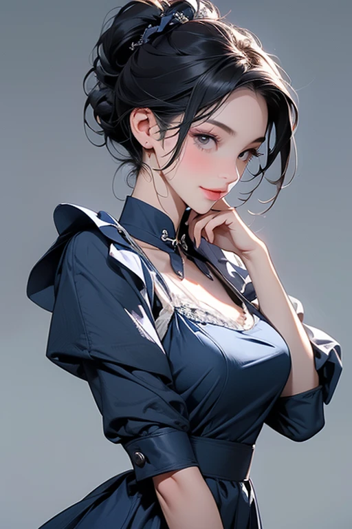 (Highest quality, masterpiece, Very detailedな, Very detailed, Exquisite, 16K,Full HD),(White Background:1.5),、Big Breasts,No text,Upper Body,serana,Black Hair,１people,Front facing、Default Dress