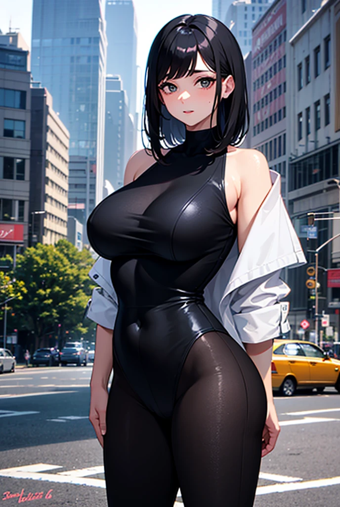 (8K ,Hyper-detailing,Ultra photo realsisim,Best Masterpiece,naturey,Movie special effects,Perfect artwork,Perfect female body),a cute young girl,(large tities),Have on the street,Cool business suit,black suspenders stockings,Large cleavage,,Stretch meat,Raised sexy