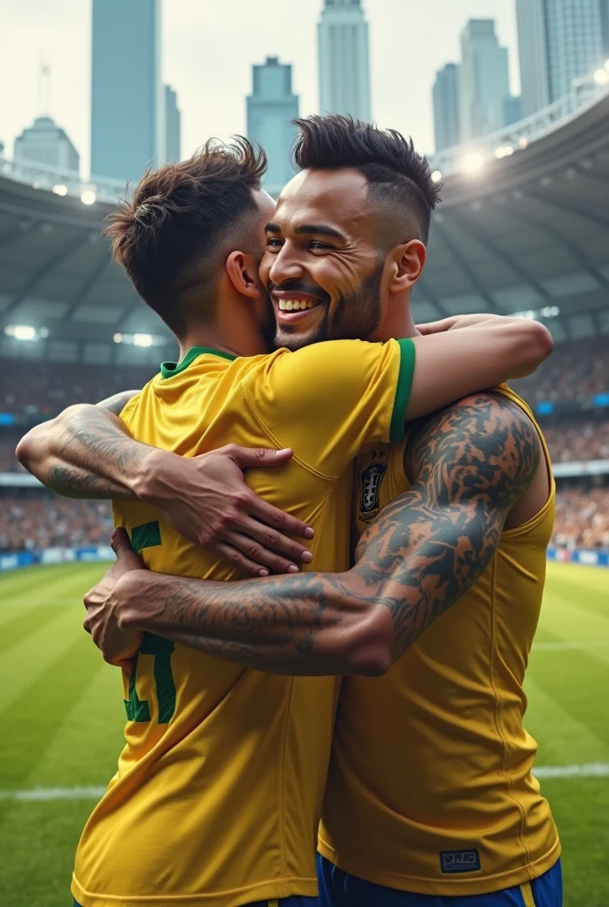 Neymar kissing Vinicius Jr.


