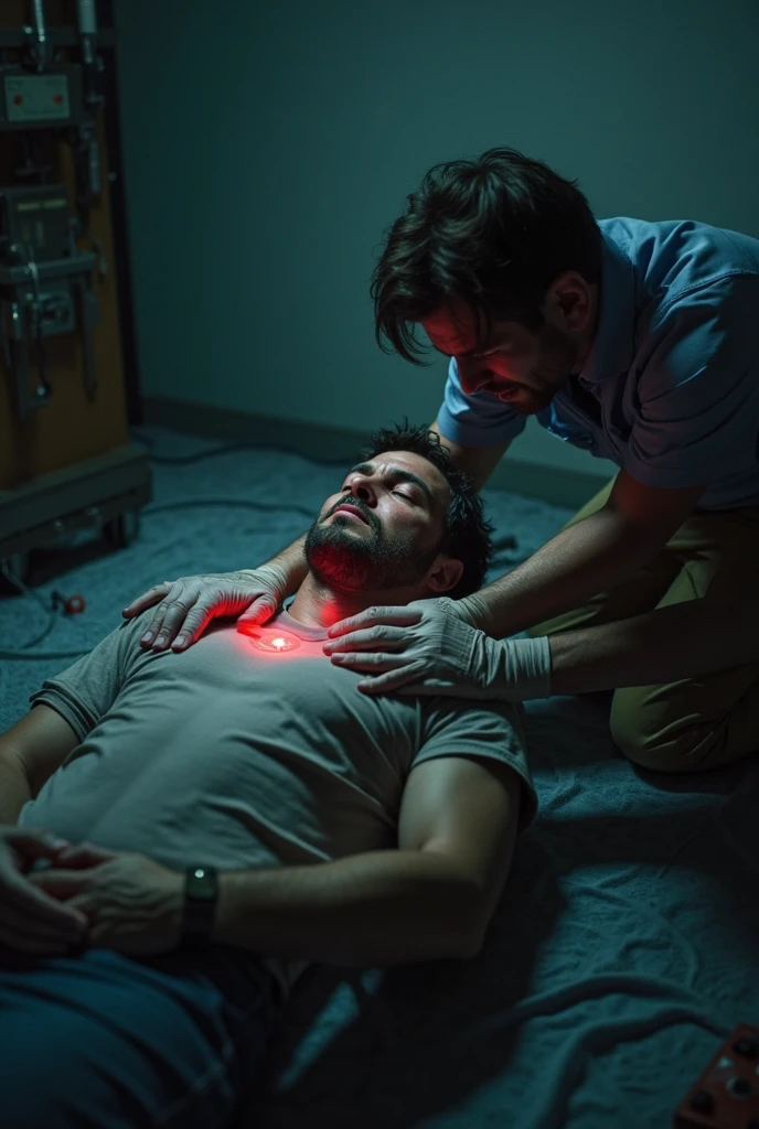 Front view of a man performing chest compressions