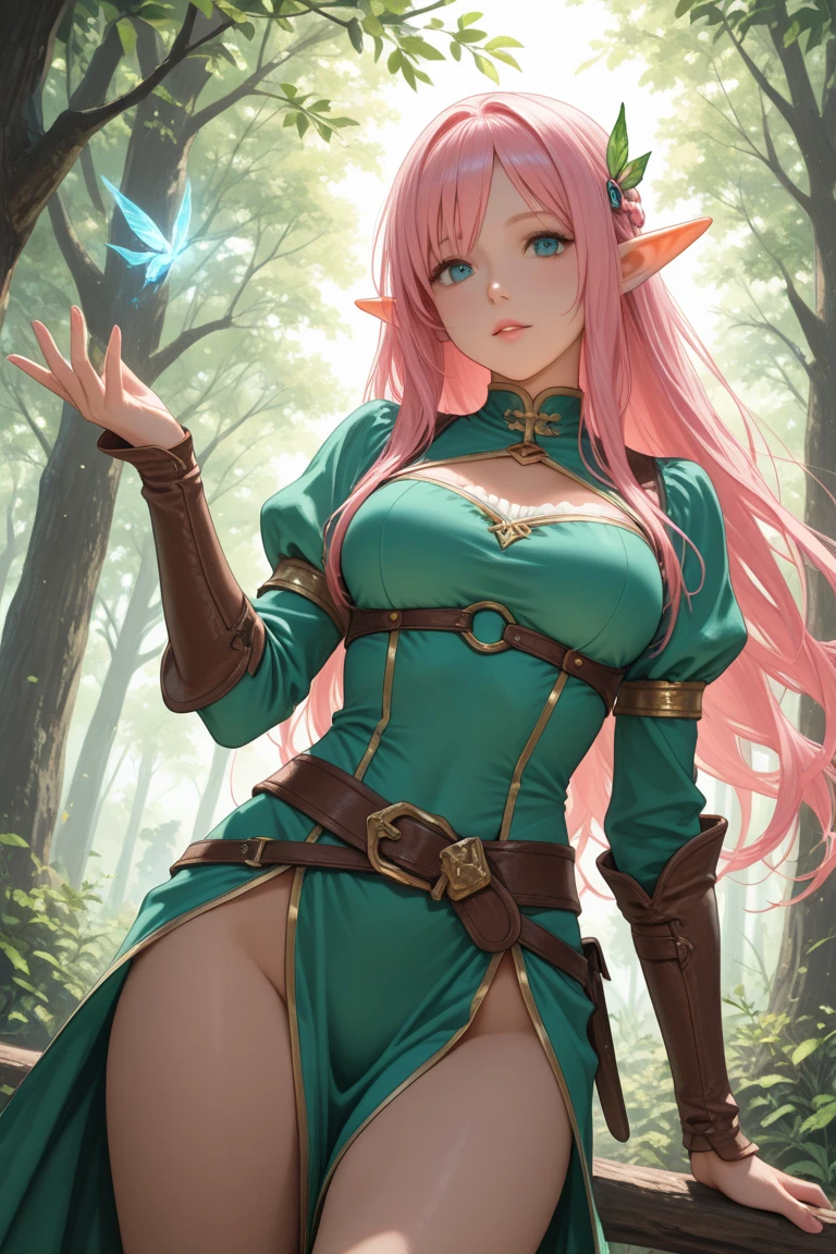 ((best quality)), ((highly detailed)), masterpiece, ((official art)), elf female warrior, beautiful pose, pink hair, (pigtails:1.1), (mad), crying, sad, blushing, (detailed eyes, deep eyes), (1girl), bluethebone, 1980s \(style\), (ahegao:1.5)