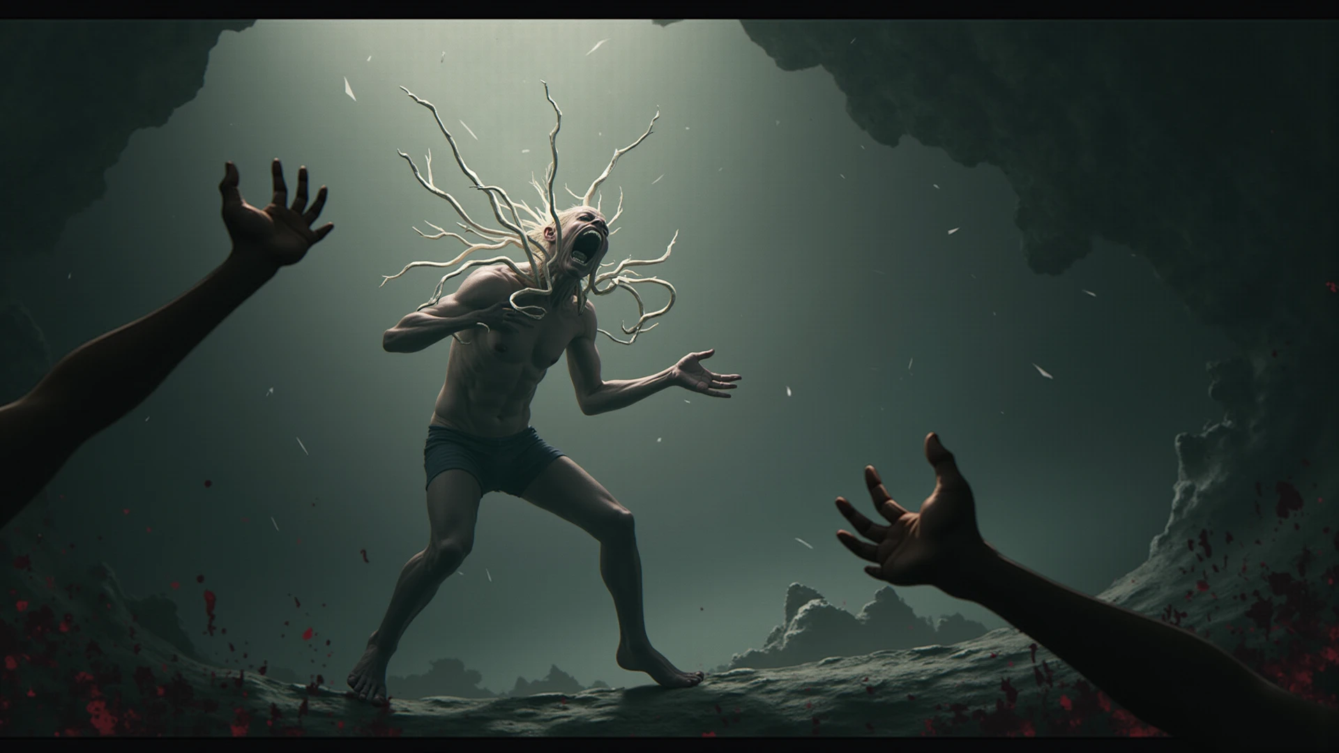 The image depicts a person being pulled down by several others, capturing the emotional intensity of feeling pulled by negative forces. The scene is dark, but a glimmer of hope appears in the background, symbolizing the possibility of .