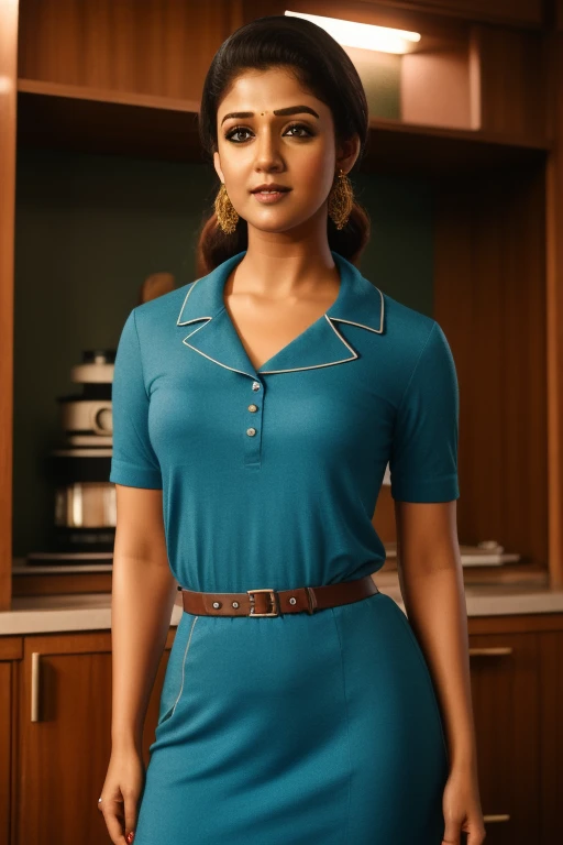 cinematic upper body up to waist portrait of Nayanthara as (1960s era woman with 1960s vintage clothes), inside a 1960s house, 135mm IMAX, UHD, f10, dslr photo, photorealistic art by midjourney and greg rutkowski, 8k, She sex with actor 