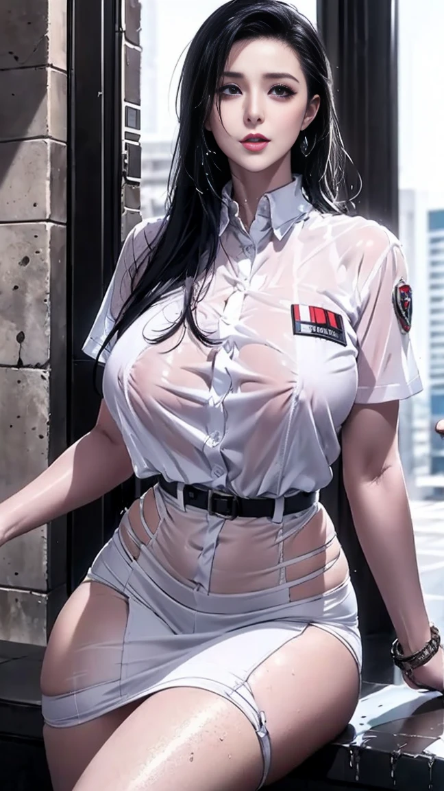 1female,45 yers old,A MILF,熟妇,mature,Married woman,,The chest is large,Huge cleavage, A sagging breast,独奏,(Background with:aerodrome,a plant,the rainforest) On the plane now,bobo head,seen from the front, The sky is mostly cloudy,(((tmasterpiece),(Very detailed CG unified 8k wallpaper),Best quality at best,电影灯光,detailed back ground,beautidful eyes,Bright pupils,黑The eye,Snow-whiteskin,Redlip(very delicate beautiful),(Beautiful and detailed eye descriptions),ultra - detailed,tmasterpiece,))facing at the camera,A high resolution,ultra - detailed),The chest is large,A sagging breast,revealing breasts,Bare genitals, convex,legs are open,Raised sexy,Camel toes,face flushed,see-through transparent clothes,stewardess(dressed in:flightattendantuniform)