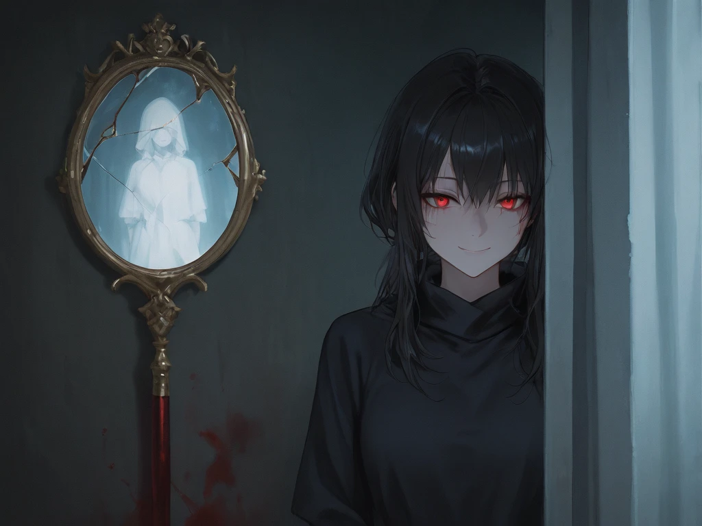 Silent Hill 4、Rear view of woman in Victorian black dress、Blood letters on the wall、Chained doors、creepy atmosphera、Spiritual silence、Paintings by Hammershøy、Film Noir、Meaningful symbolism