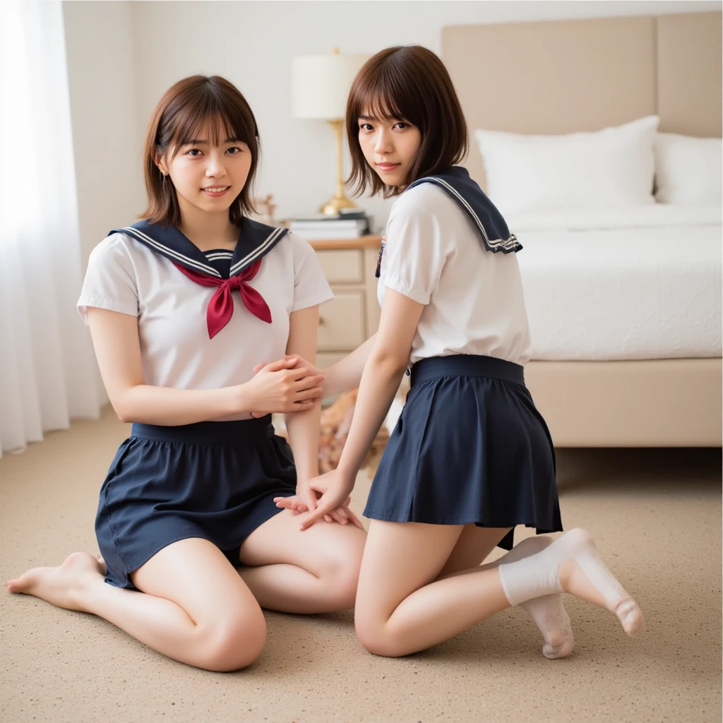top-quality、8K、Super masterpiece、Photorealsitic、Raw foto、A hyper-realistic、a smile、校服、white panty
