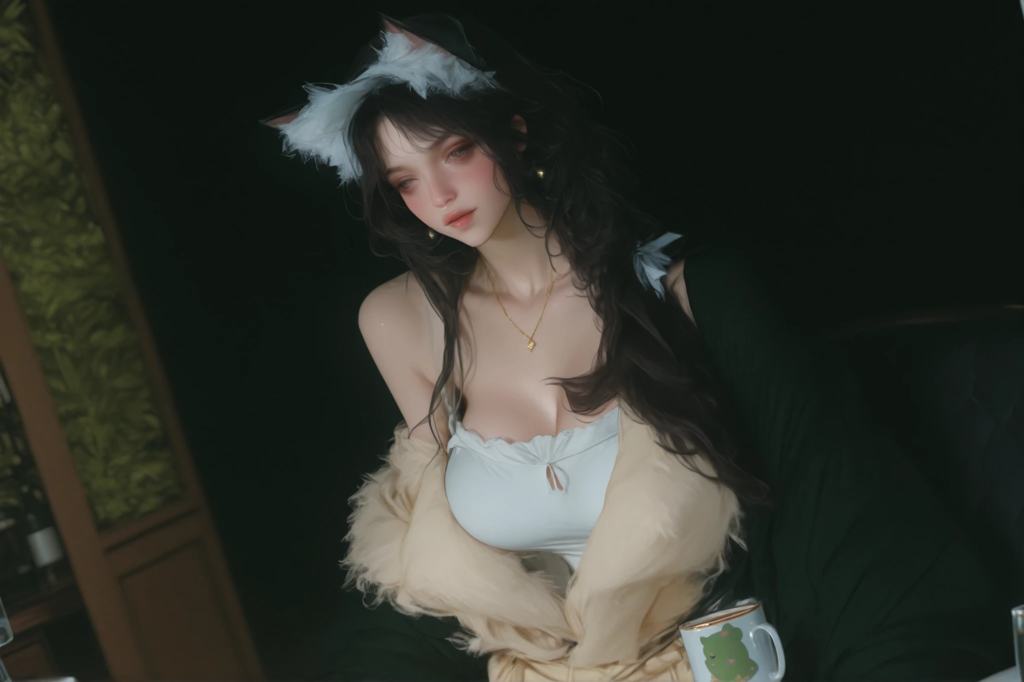 Change to a full-body photo of a woman，G cup， are perfectly detailed，has exquisite facial features， Clothes are exquisite ， Game Character Design ，3D Rendering