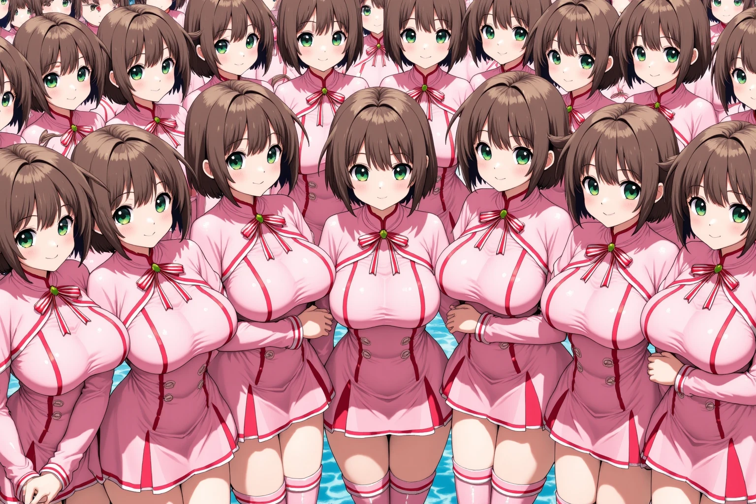masterpiece, Highest quality, Nico_Yazawa,High resolution, 1 Girl, alone, Brown Hair, short hair, Twin tails、Purple eyes,  , , (Cleavage)、(Beautiful thighs), Carrying a red backpack, (randoseru backpack:1.2) Sweaty、Thick thighs、Highest quality、4K、1girl, 8years old, loli, cute, grin, （In the crowd at the park））、、Thick thighs、Men holding their penises and surrounding girls、Semen from the penis、Bukkake、Bukkake、（Bukkake）projectile cum、Blowjob、Lots of passersby、Ahegao、low length、、、Handjob、 (slingshot swimsuit:1.5), (Nude:1.5),large breasts,(bare navel:1.2),puffy nipples,(cameltoe:1.3)、(embarrassed,blush:1.3)