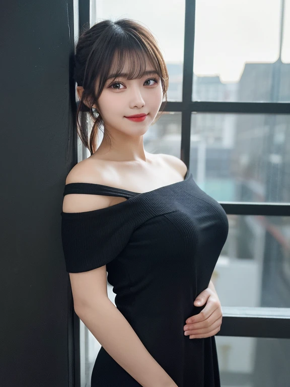 RAW photo,award winning photo,(masterpiece:1.3),(best quality,ultra detailed,intricate),professional photography,professional lighting,HDR,High Dynamic Range,(((photo realistic,ultra realistic,photorealistic,8k uhd))),beautiful and aesthetic,slim waist,sexy,looking to the viewer,looking gorgeous,22 years old slim stunning woman,gorgeous japanese woman,subsurface scattering,detailed face,hotify,prettify,(prettyeyes:1.2),open bright eyes,kkw-skin-det,AS-Adult, huge breasts, long hair, full body , wearing edgTemptation , indoors, luxurious hotel,