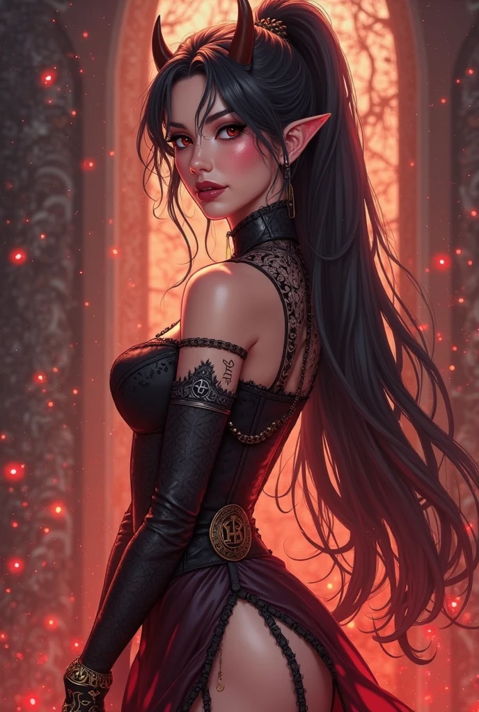 solo, (sophisticated victorian dress:1.0), ((masterpiece)),((high resolution)), ((best quality)), extremely fine and beautiful, super fine illustration, (realistic skin), (insanely detailed anime eyes), detailed face, vivid and beautiful, shocking sensation, incredibly detailed, beautiful detailed girl, supple breasts, front view, facing at viewer, black hair, (elf), medium long elf ears, (see-through:0.5), covered, ((black hair)), (very long hair), profile, sitting, plump breasts, plump thighs, wide hips, movie lighting, perfect shadow, realistic lighting shaded, (golden eyes), dark lips, (smoking), (hair with bangs), (full body), (big hips), (smiling), (golden eyes)