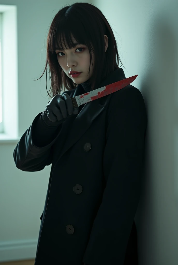 Slit-Mouth Woman、Red coat、trench coat、beautiful、Holding scissors、Long Hair、Apparition、I'm wearing a mask、Cute but scary