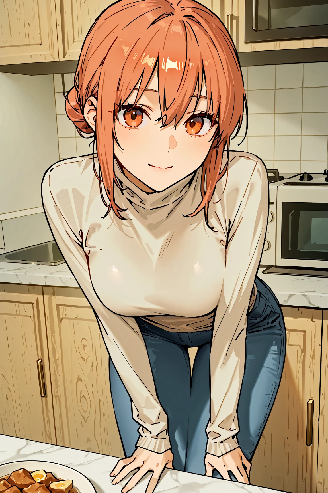 Nami from one-piece, 1women, wearing a bathing towel, ready bath, at a bathroom, white colour towel, orange colour short hair, 8k, high detailed, high quality
