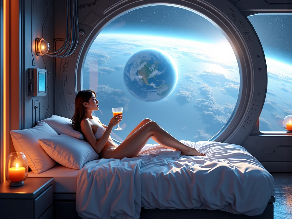 ((Rick Sanchez)), Rick e Morty, (, No bra)), wet crotch, hyper realistic, Filmic, in space , brooding , reflexive , ultra realistis , 4k , On the moon, they look at the planet Earth , Rick is far away in the frame , lies in the toilet
