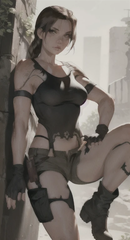 (((​masterpiece))), ((high resolution)), detail, red-haired girl, hypdertailed, greeneyes, breasts big, (((thick-thighs))), choker,  skyrim-dx-celes-nightingale-outfit, night club, (((standing up showing her ass))),  Looking back, bottom to top