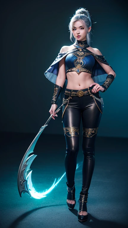 a close up of a person in a costume with a sword, as a character in tekken, female character, tifa lockhart with white hair, katana zero video game character, lunar themed attire, kda, slim body, cyborg - girl with silver hair, upper body avatar, (( medium breast;1.2)), fashion gameplay screenshot, fighting game character, new character, floralpunk elysian maiden, sigma female