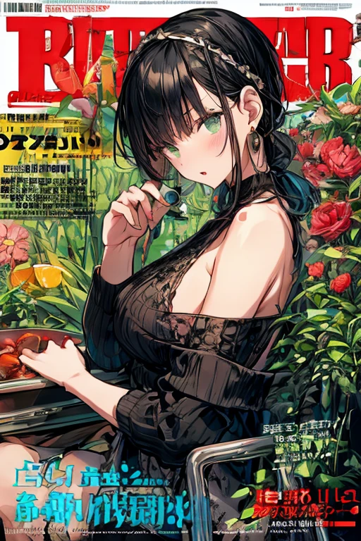 (small breasts:1.2), (perky chest:1.2), (pointed chest:1.2), (Pudding cake magazine cover:1.3),(from above:1.0),(shoot from the side:1.1),masterpiece, 1girl, Amazing Cleavage:1.1, thin waist, optimum,tmasterpiece,hight resolution,best qualtiy,hyper HD,super detailing,awardwinning,a 18yo cute girl,(The upper part of the body),anatomy correct,Beautiful Black miniskirt,garters,Gaze,Small face,bangss,holster,Beautuful Women,hands up,leg holster,Gaze,black boots,Cowboy Shot,cute face,a blond,Longhaire,Twin-tailed,Braids, Hairline,(scarlet eyes),long eyelasher,Hanging eye corners,White skin of the, ((see through camisole:1.1)), ((Sheer nipples:1.0)),Rocket Tits,(Slim body),smile,seductive weak smiling,(with sparkling eyes and a contagious smile),little open mouth, Looking at Viewer,