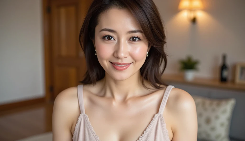 gravure, from the chest up, table top, highest quality, super detailed, realistic, super dense skin, perfect anatomy, (日本人mature woman1人), (alone), 60 years old, (wrinkles around the eyes:1.3), wavy long hair, big breasts, mature woman, Glamour, Sexy, pure white skin, looking at the viewer、super big breasts、Sleeveless knitwear、Tight Fit Knitted Dresses、Muchimuchi、black pantyhose、high heels、smile、Public place