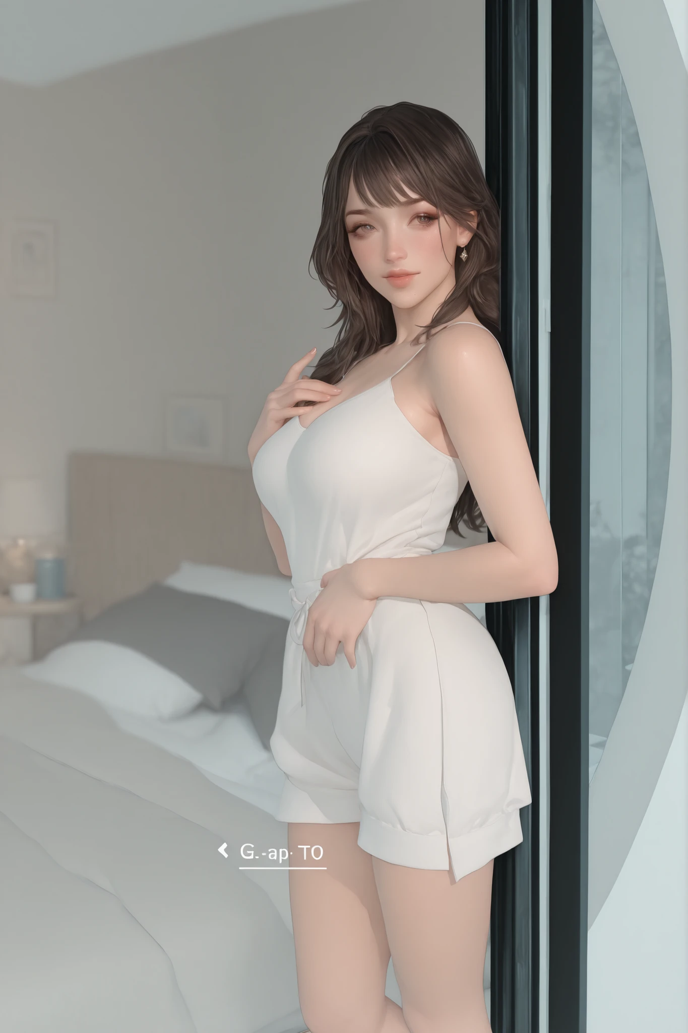 Change to a full-body photo of a woman,G cup, are perfectly detailed,has exquisite facial features, Clothes are exquisite , Game Character Design ,3D Rendering