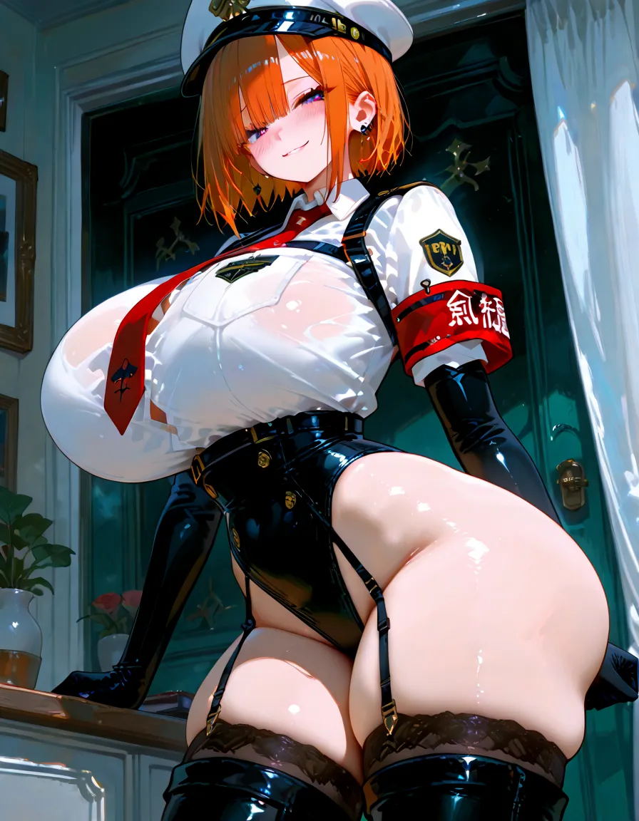 Ultra high quality, rich in detail, high resolution, masterpiece, tech gamer woman, close-up, messy short sunset-colored red and orange hair, roped against workbench with naked ass sticking out, locked in room, tech-sense screen, blushing extremely, horny, hot, submissive sweetheart, sexy, massive tits pressing onto workbench, tongue out, completely naked, at climax point, cum splatters on face and body, steamy, both moaning, very wet, more than halfway in black hair man holds her juicy wet thighs open, slides dick into her pussy, both figures sweating a ton, rapid fast breaths, slim waist and muscular figures for both, NSFW, hot guy is standing dominating woman, while woman is being dominated