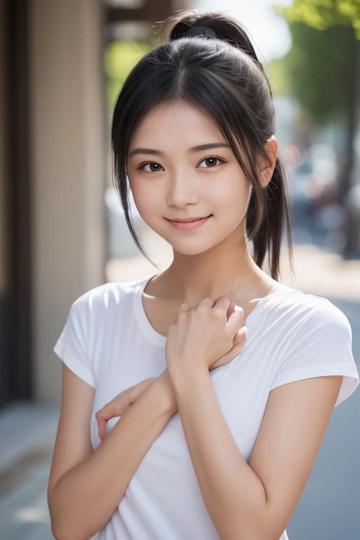 ((best quality)), ((masterpiece)), (detailed), 1girl, beautiful straight black long hair ,beautiful smile , sexy pose ,standing position , white Singlet , short blue jeans , luxury golden necklace ,luxury bracelets , full body picture 
