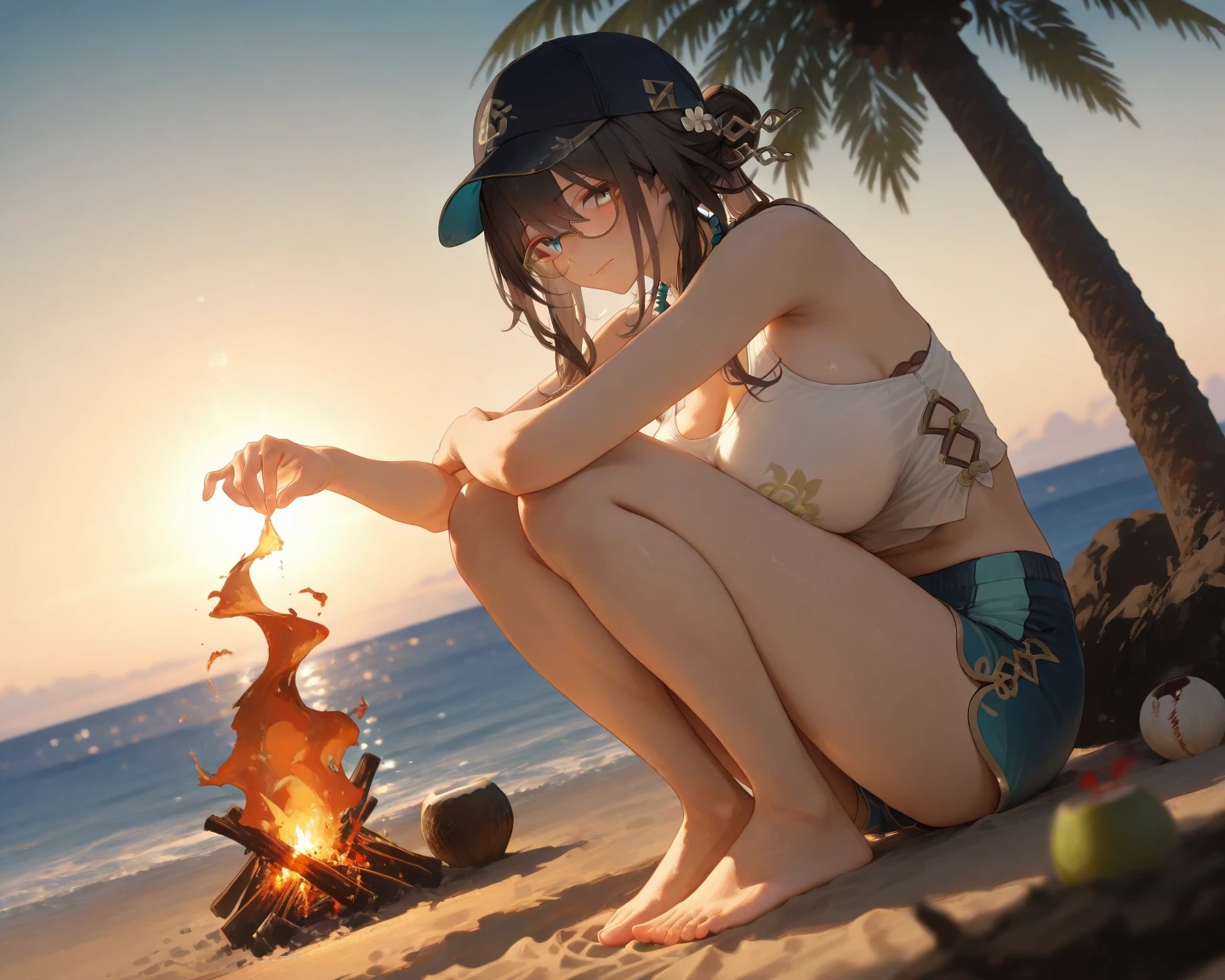 Build a tandoor oven Gal girl in micro bikini Wearing a bandana Burning Fire With two people