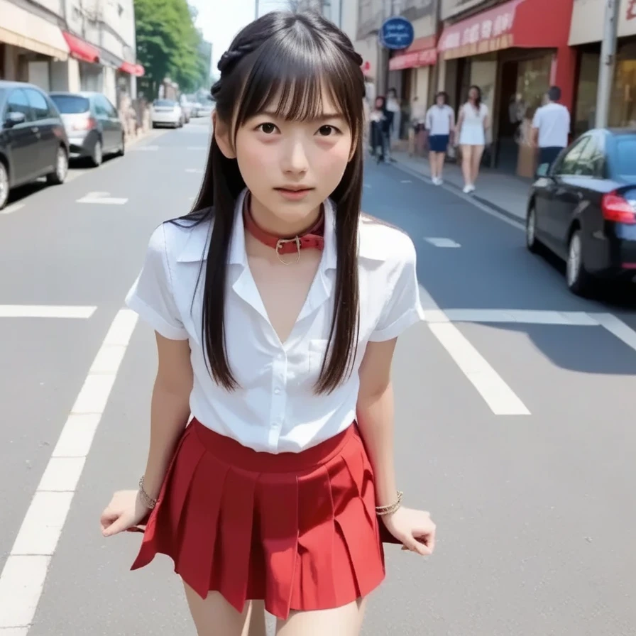 (nsfw),(Masterpiece),(Highest quality),(8k),(Japanese),(Adorable),(Japanese Girls),(Young face),(No makeup),((Innocent look)),from the front,smile,Cute Face,(Baby Face),Innocent,Kind eyes,(Topless:1.5),checked short skirt,(Carrying a red backpack),Straight hair,Hair blowing in the wind,Black Hair,Somewhat strong wind,noon,rain,nsfw, (show off nipples:1.3), Small breasts